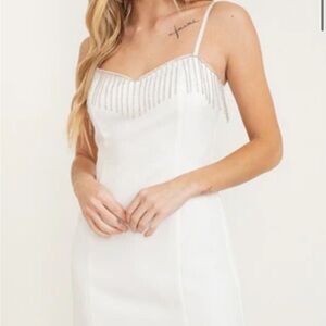 Short White Dress with Silver Fringe- bachelorette